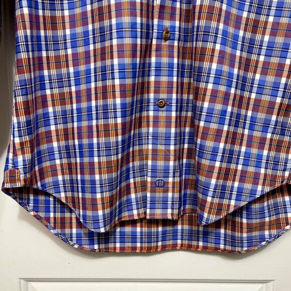 David Donahue Mens Blue/Orange Plaid 100% Cotton Long-Sleeve Button-Down Size M - Picture 6 of 11